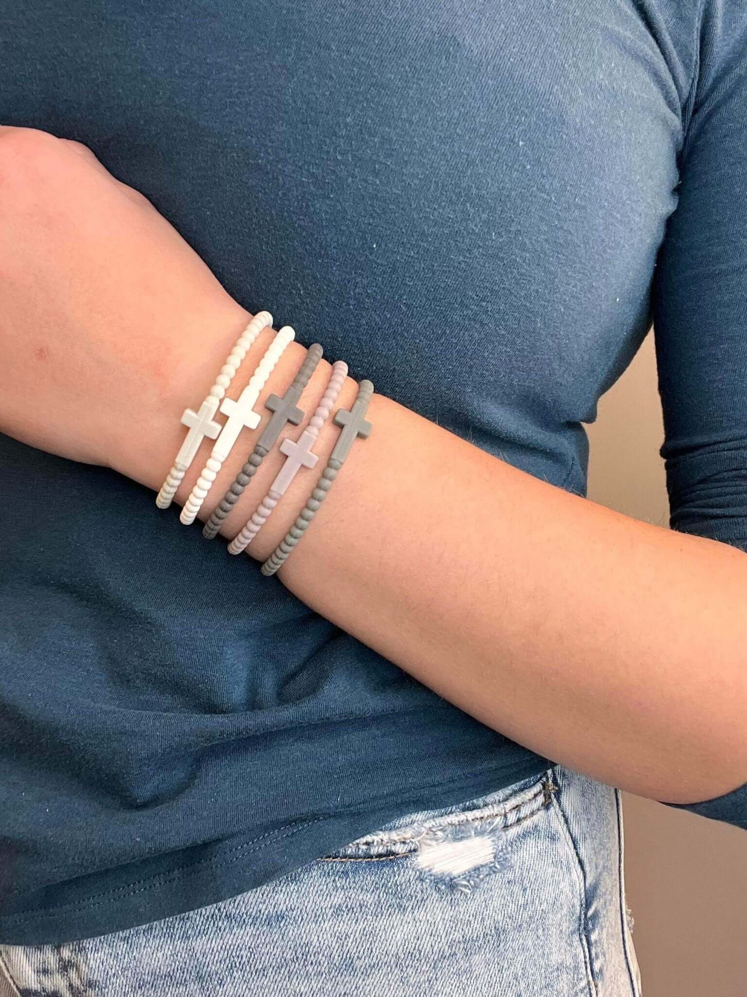 Cross Beaded Silicone Bracelets Set of 5 - Shades of Grey - Lavender Hills BeautyLavender Hills BeautyP8560S